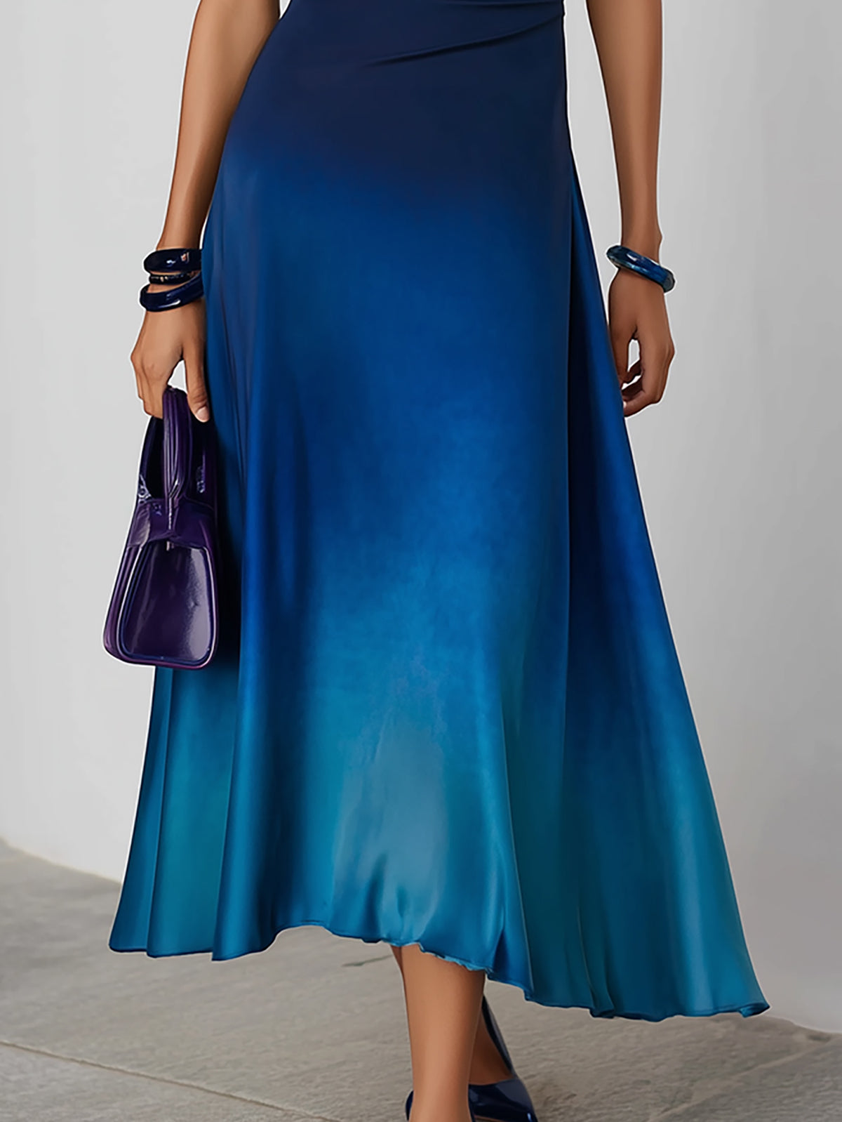 Radivelle Ombre Blue Satin Cowl Neck Maxi Dress